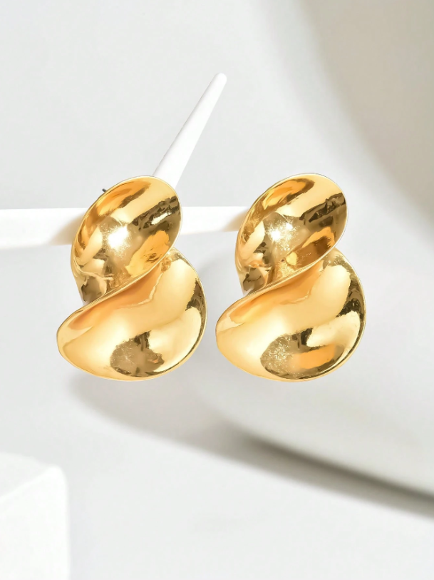 Minimalist Oversized Chunky Jewelry Set  – Rhinestone Metal Alloy Earrings in Teardrop, Spiral Design