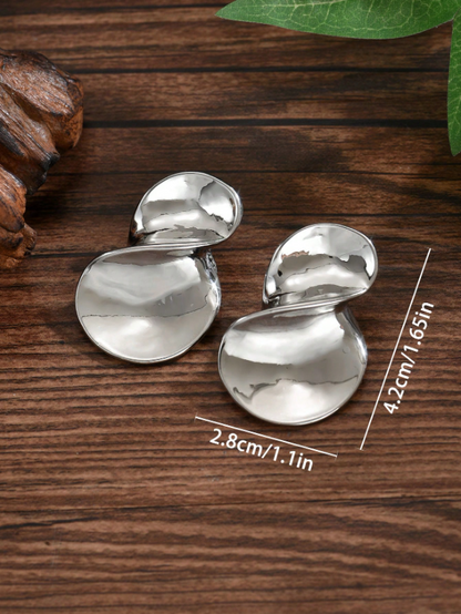 Minimalist Oversized Chunky Jewelry Set  – Rhinestone Metal Alloy Earrings in Teardrop, Spiral Design