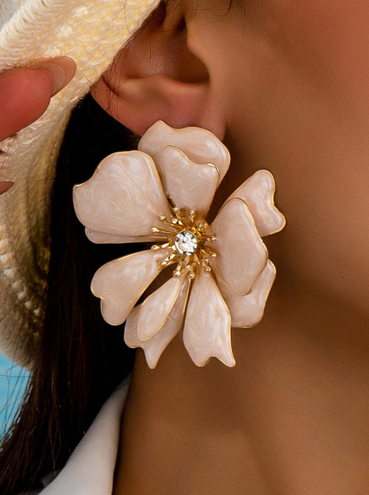 Elegant Enamel Crystal Flower Stud Earrings – Versatile Rhinestone Floral Jewelry for Parties & Festive Looks