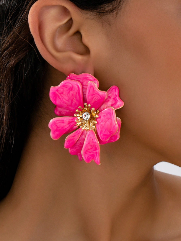 Elegant Enamel Crystal Flower Stud Earrings – Versatile Rhinestone Floral Jewelry for Parties & Festive Looks