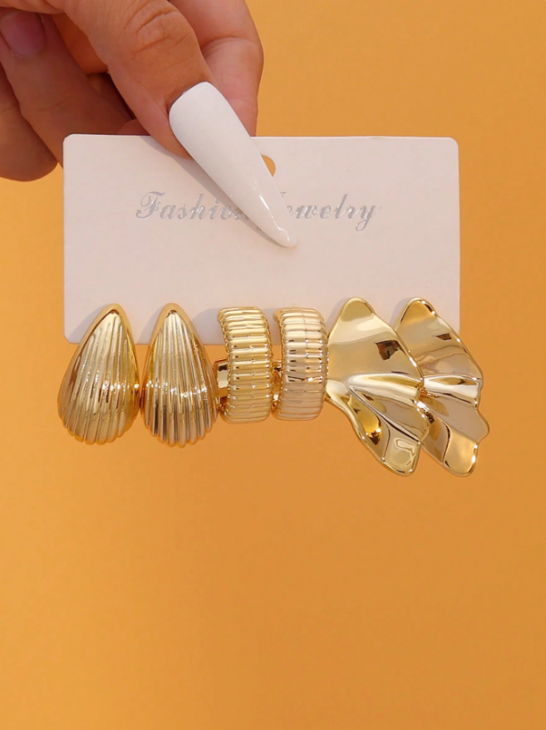 9 Pairs Gold-Tone Earrings Set – Floral, Butterfly & Geometric Studs