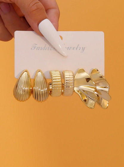 9 Pairs Gold-Tone Earrings Set – Floral, Butterfly & Geometric Studs