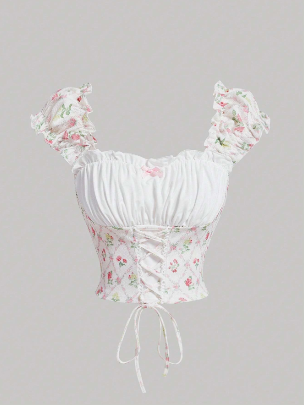 Knitted Floral Tie-Strap Tank