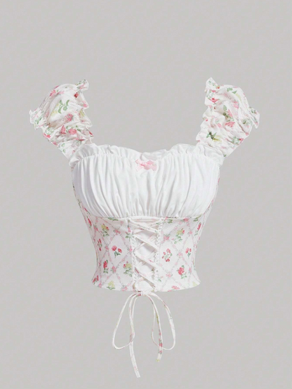Knitted Floral Tie-Strap Tank