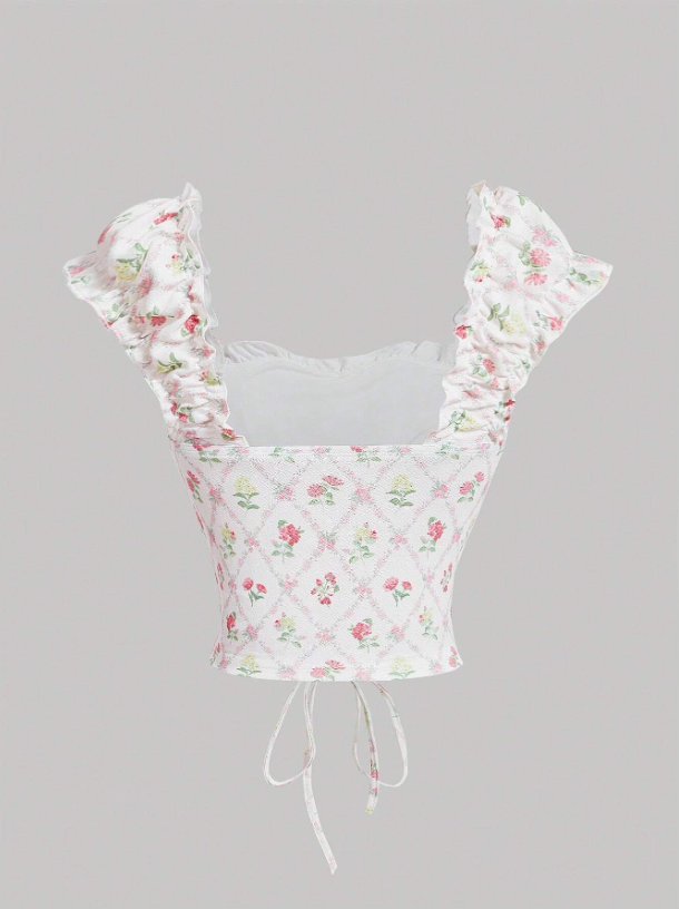 Knitted Floral Tie-Strap Tank