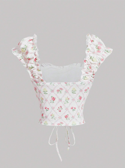 Knitted Floral Tie-Strap Tank