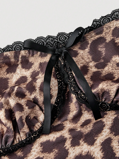 Women’s Plaid & Leopard Lace Tube Boho Top | Slim Fit Strapless Knot Detail Party Bandeau Top