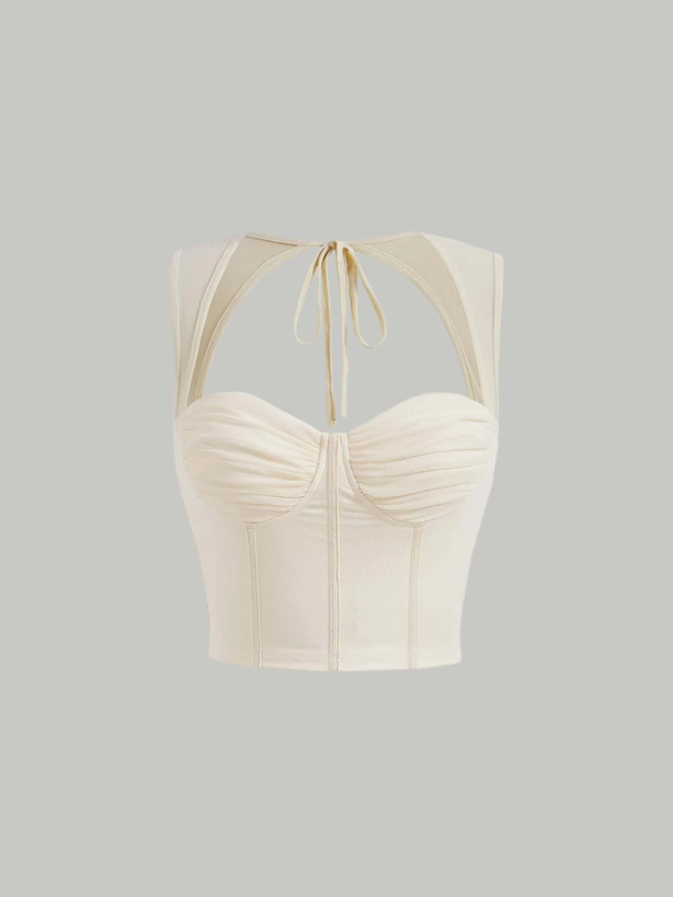 Tie-Back Ruched Bustier Crop Corset Top | Sweetheart Neck Backless Slim-Fit Camisole
