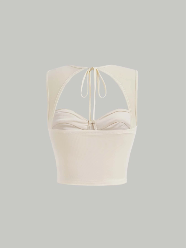 Tie-Back Ruched Bustier Crop Corset Top | Sweetheart Neck Backless Slim-Fit Camisole