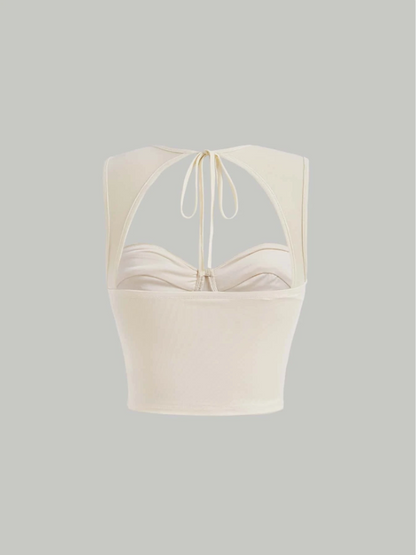 Tie-Back Ruched Bustier Crop Corset Top | Sweetheart Neck Backless Slim-Fit Camisole