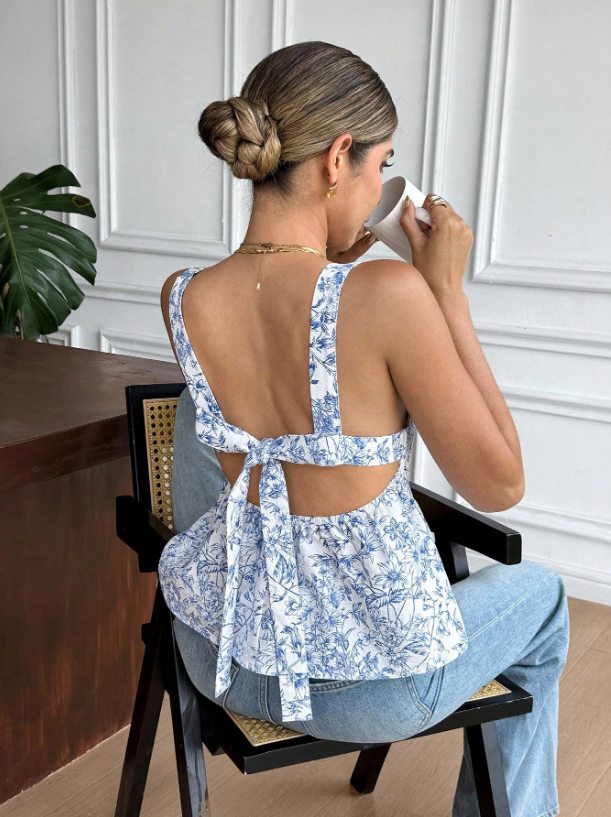 Floral Backless Tie-Up Cami