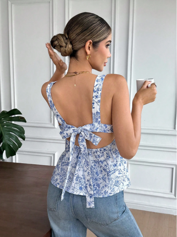 Floral Backless Tie-Up Cami