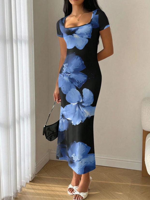 Summer Mermaid Ruffled Scoop Neck Bodycon Midi Dress – Chic Holiday & Going-Out Wear