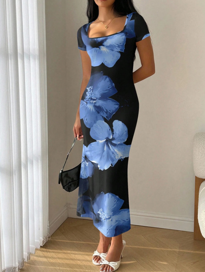 Summer Mermaid Ruffled Scoop Neck Bodycon Midi Dress – Chic Holiday & Going-Out Wear