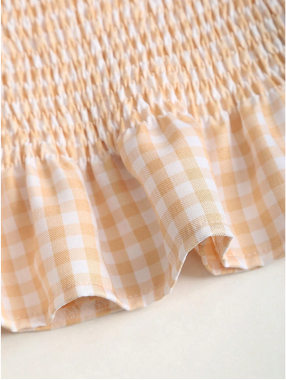 Women's Gingham Tie-Shoulder Slim Tank Top – Plaid Ruffle Hem Cami for Summer Commute & Casual Chic Looks