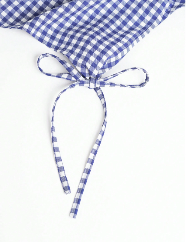 Women's Gingham Tie-Shoulder Slim Tank Top – Plaid Ruffle Hem Cami for Summer Commute & Casual Chic Looks