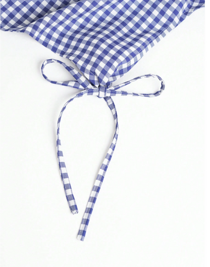 Women's Gingham Tie-Shoulder Slim Tank Top – Plaid Ruffle Hem Cami for Summer Commute & Casual Chic Looks