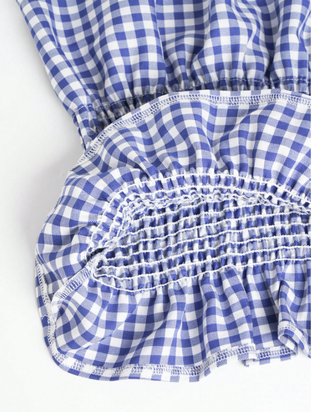 Women's Gingham Tie-Shoulder Slim Tank Top – Plaid Ruffle Hem Cami for Summer Commute & Casual Chic Looks