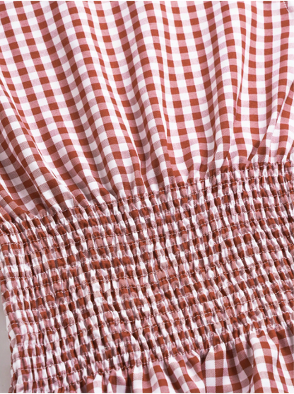 Women's Gingham Tie-Shoulder Slim Tank Top – Plaid Ruffle Hem Cami for Summer Commute & Casual Chic Looks