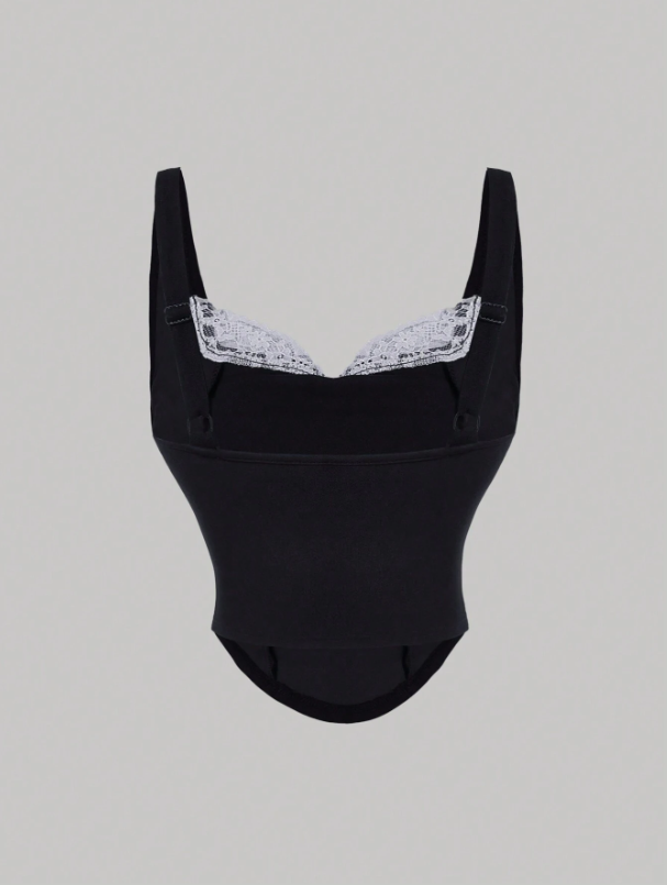 Retro Velvet Tank Top with Detachable Lace Collar & Bow – Elegant Party Camisole for Night Out or New Year Looks