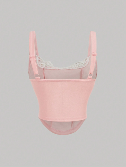 Retro Velvet Tank Top with Detachable Lace Collar & Bow – Elegant Party Camisole for Night Out or New Year Looks