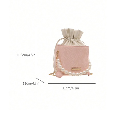 Mini Acrylic Pleated Drawstring Bag – Trendy Pearl Decor Handbag | Geometric Box Clutch