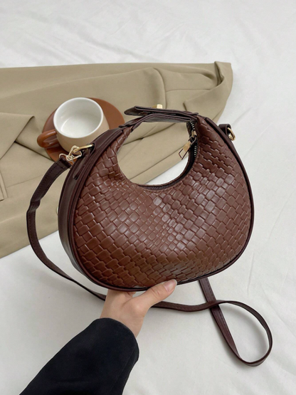 Crocodile Pattern Crescent Shoulder Bag – Minimalist PU Leather Hobo with Zipper | Elegant Small Bag for Daily Outfits