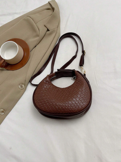 Crocodile Pattern Crescent Shoulder Bag – Minimalist PU Leather Hobo with Zipper | Elegant Small Bag for Daily Outfits