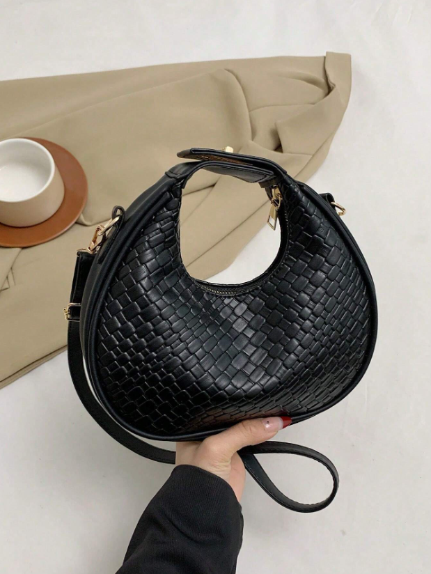 Crocodile Pattern Crescent Shoulder Bag – Minimalist PU Leather Hobo with Zipper | Elegant Small Bag for Daily Outfits