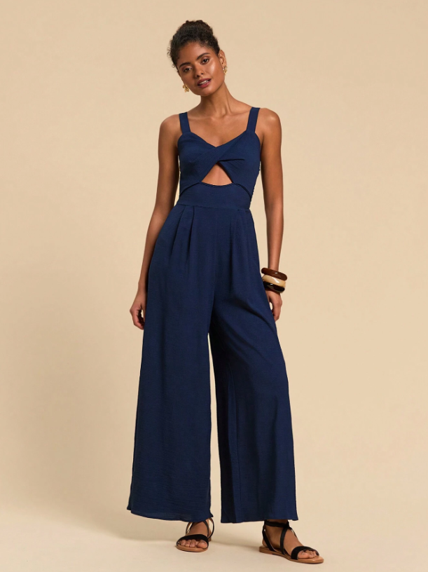 Cutout Wide Leg Jumpsuit for Women – Trendy Twisted Knot Sleeveless Partywear