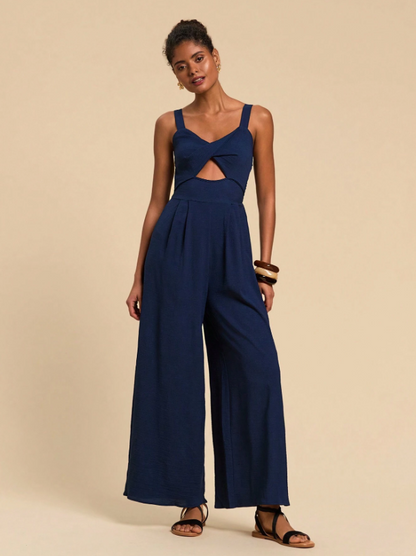 Cutout Wide Leg Jumpsuit for Women – Trendy Twisted Knot Sleeveless Partywear