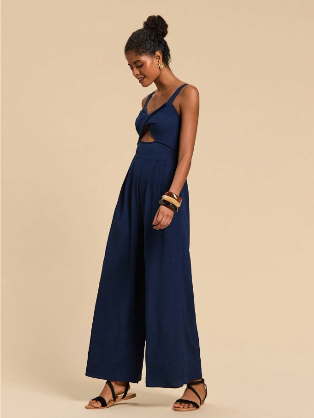 Cutout Wide Leg Jumpsuit for Women – Trendy Twisted Knot Sleeveless Partywear