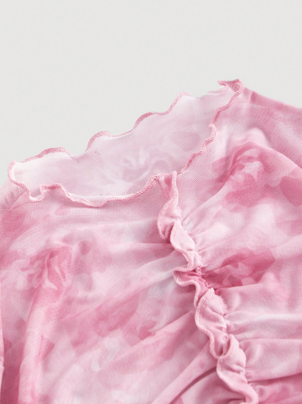 Pink Floral Bell Sleeve Top