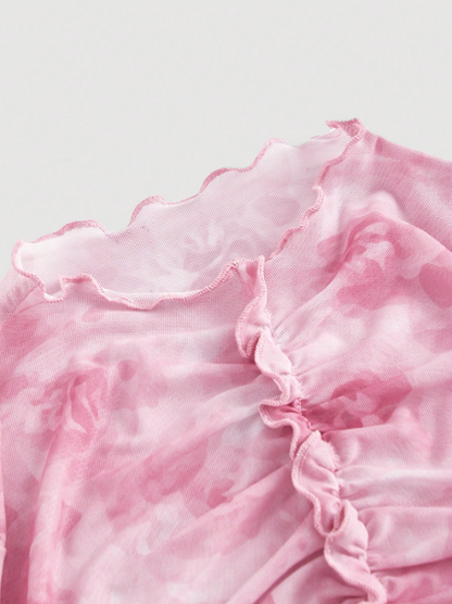 Pink Floral Bell Sleeve Top