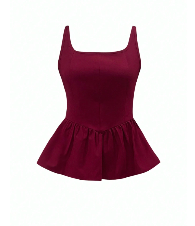 Women’s Pleated Sleeveless Peplum Top | Slim Fit 4-Way Stretch Camisole