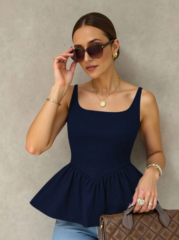 Women’s Pleated Sleeveless Peplum Top | Slim Fit 4-Way Stretch Camisole