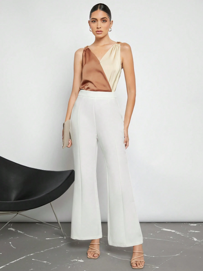 Women's Colorblock Sleeveless Blouse – Elegant V-Neck Top for Office & Events