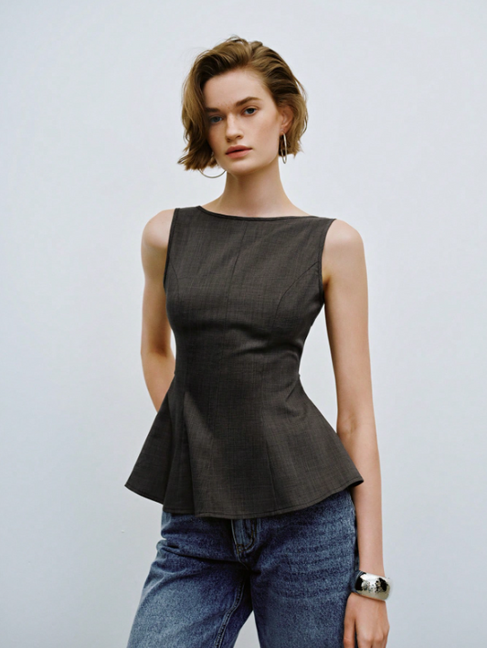 Elegant Bowknot Camisole for Women – Flared Hem Backless Tank Top in Dark Grey | Chic Summer Blouse