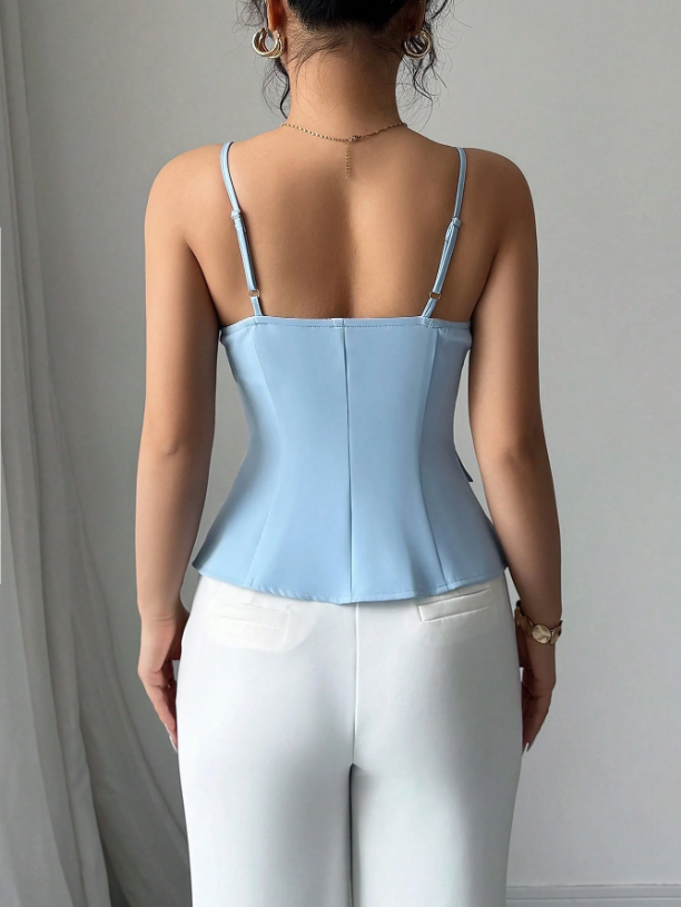 Chic Asymmetrical Spaghetti Strap Camisole – Lace-Up Slim Fit Casual Cami Top for Brunch, College & Urban Looks