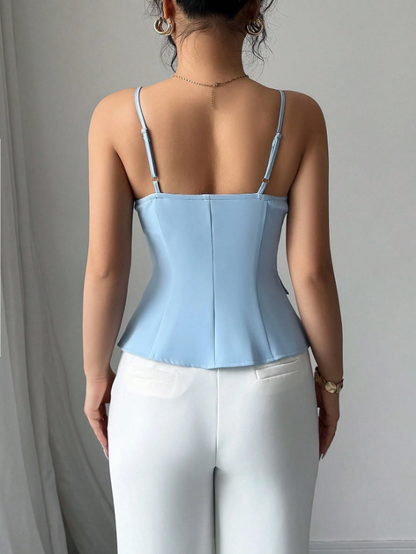 Chic Asymmetrical Spaghetti Strap Camisole – Lace-Up Slim Fit Casual Cami Top for Brunch, College & Urban Looks