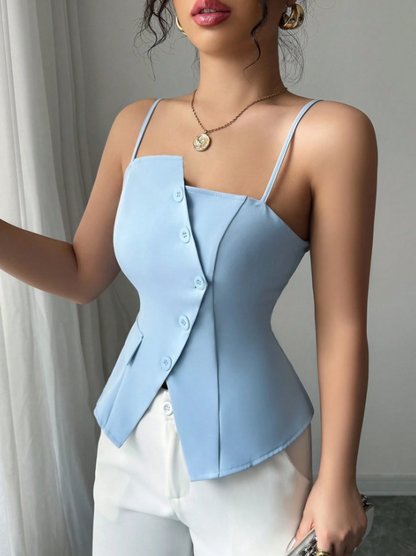 Chic Asymmetrical Spaghetti Strap Camisole – Lace-Up Slim Fit Casual Cami Top for Brunch, College & Urban Looks