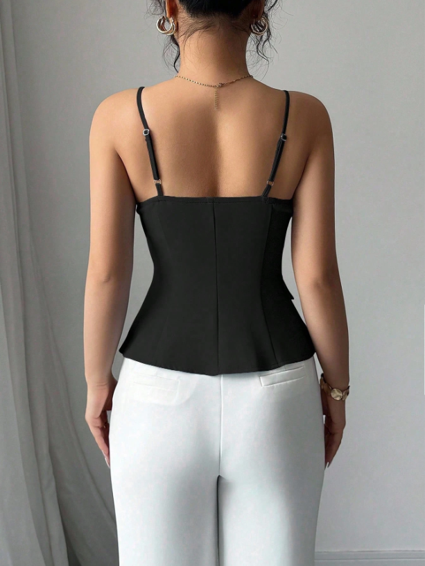 Chic Asymmetrical Spaghetti Strap Camisole – Lace-Up Slim Fit Casual Cami Top for Brunch, College & Urban Looks