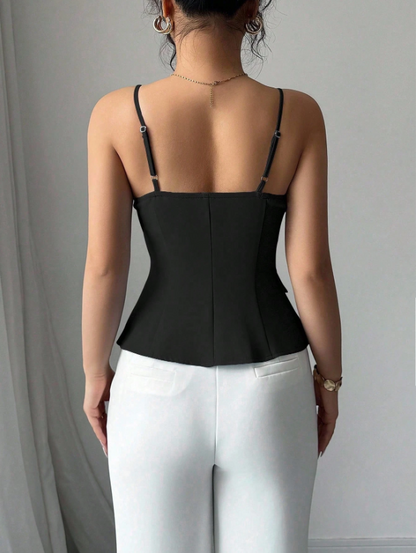 Chic Asymmetrical Spaghetti Strap Camisole – Lace-Up Slim Fit Casual Cami Top for Brunch, College & Urban Looks