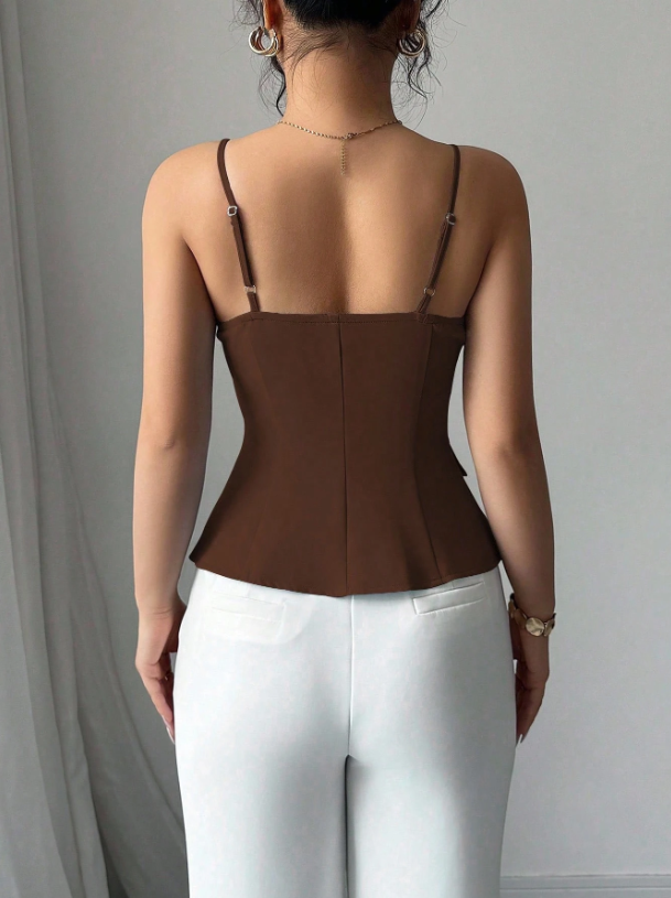 Chic Asymmetrical Spaghetti Strap Camisole – Lace-Up Slim Fit Casual Cami Top for Brunch, College & Urban Looks