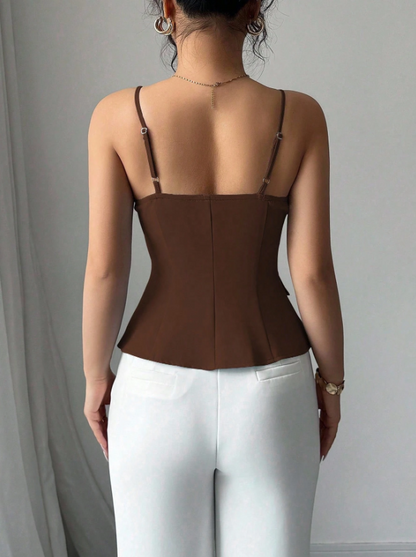 Chic Asymmetrical Spaghetti Strap Camisole – Lace-Up Slim Fit Casual Cami Top for Brunch, College & Urban Looks