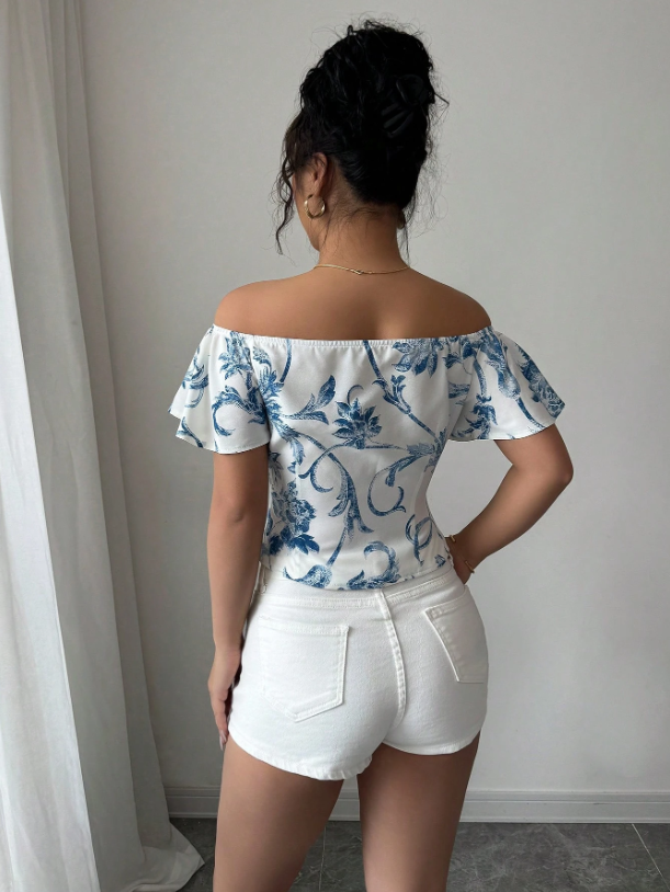 Floral Off-Shoulder Ruffle Blouse