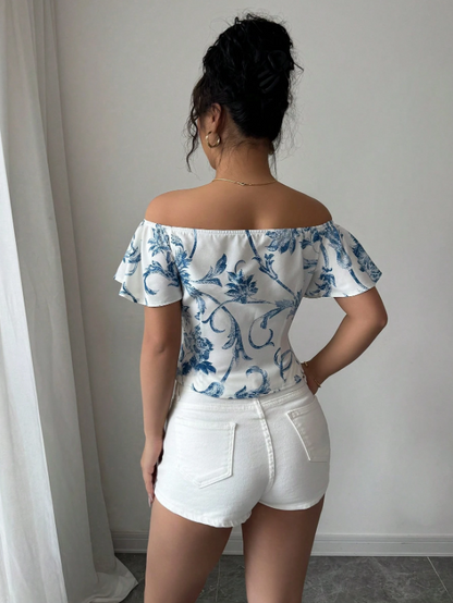 Floral Off-Shoulder Ruffle Blouse