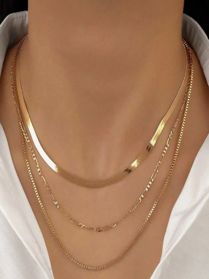 Trendy Multi-Layered Geometric Necklace for Women – Glam Gold Chain