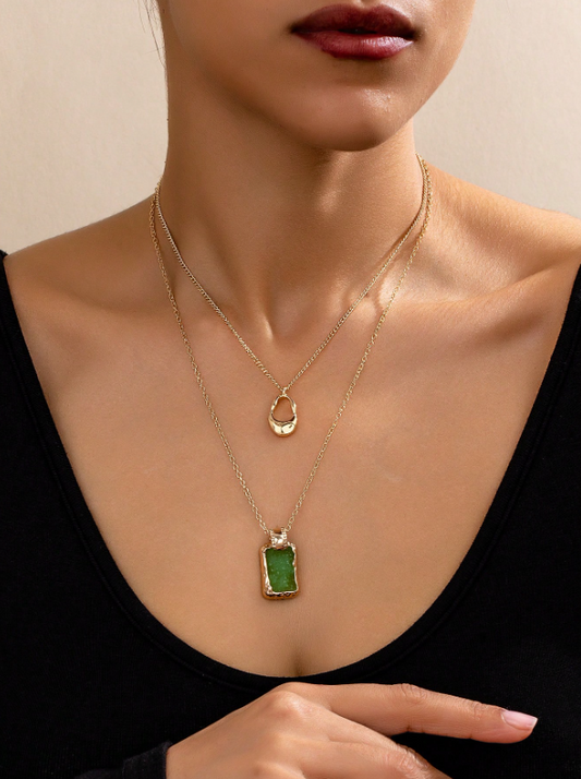 Layered Geometric Pendant Tag Necklace for Women – Trendy Multi-Layer Chain for Daily, Party & Casual Outfits