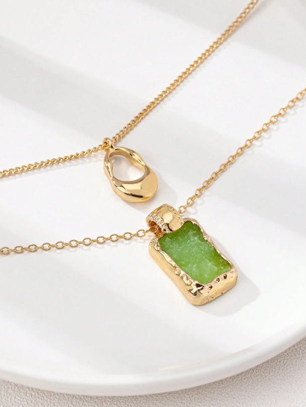 Layered Geometric Pendant Tag Necklace for Women – Trendy Multi-Layer Chain for Daily, Party & Casual Outfits